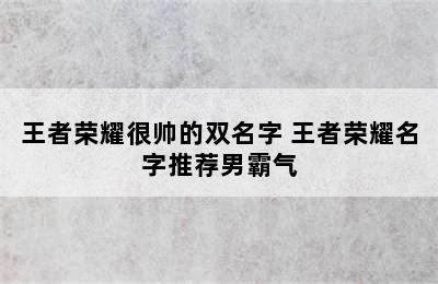 王者荣耀很帅的双名字 王者荣耀名字推荐男霸气